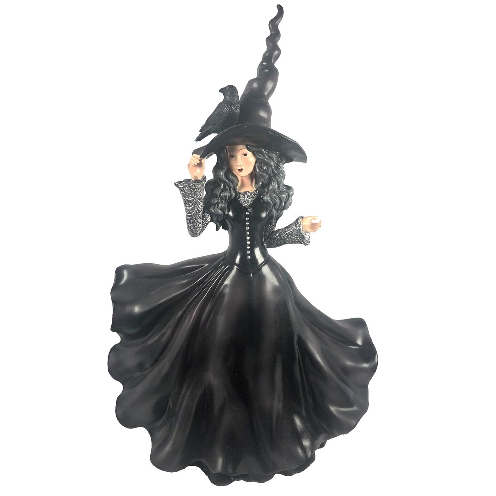 Halloween Witch Figurine Raven Black Silver 21 Inch Gothic Decor New